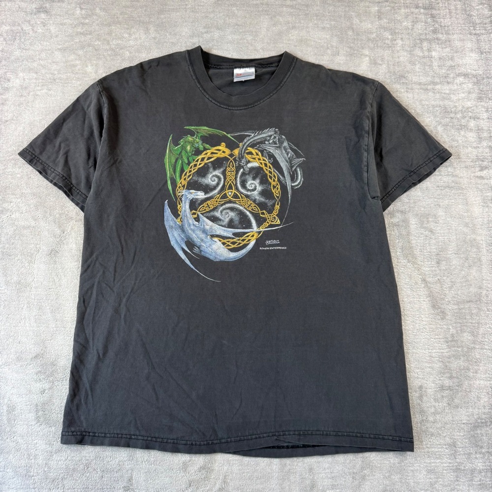 Vintage Dragon Shirt Mens Large Black Svetlana Chmakova Celtic Knot Fantasy Art